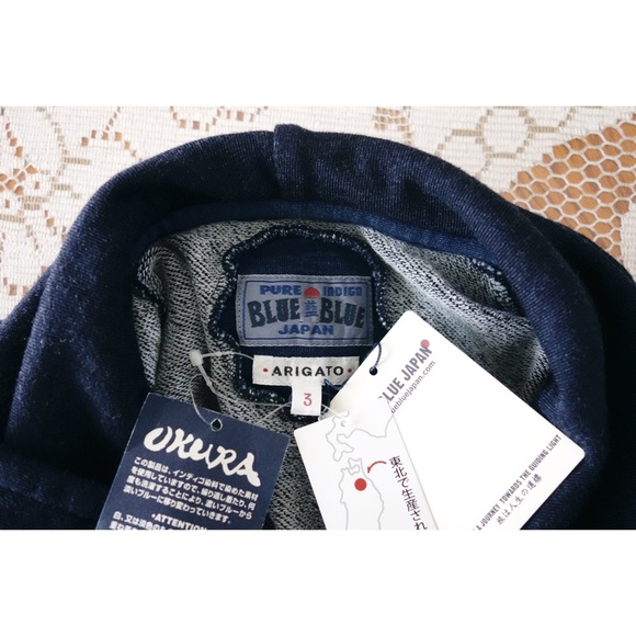 Blue Blue Japan Indigo Blue Check Plaid Front Hoodie Sweatshirt sz 3 US L NWT - Picture 4 of 5